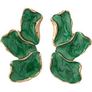 Green Flower Dangle Earrings 14K Gold Plated Korean Design 925 Silver Post